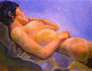 Nude with Blue Background