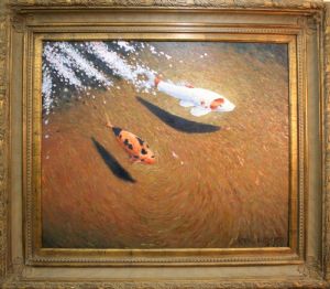 A Composition in Orange With Two Koi