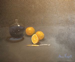 Blue Bowl with Three Oranges