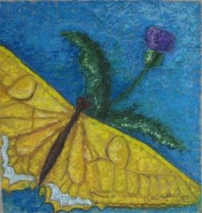 Velka,Stella-Yellow butterfly with flower