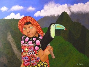 Cuna girl with toucan