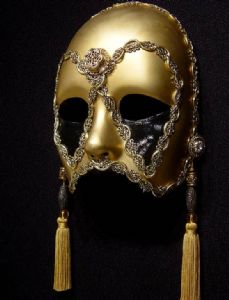 Charmer Mask Gold -Designer mask made by Claudia Hapeman of www.socaldesignco.com.