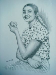 A lady with an apple