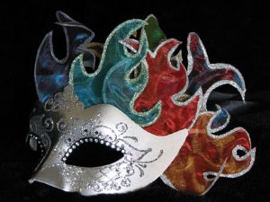Venetian masquerade mask with hand made flames for masquerade party by www.socaldesignco.com