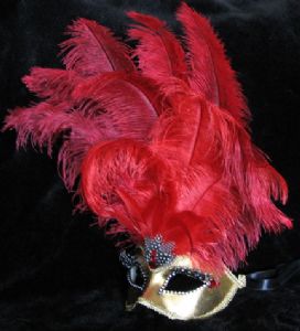 Hapeman,Claudia-AMAZING red feather venetian masquerade ball mask made by www.socaldesignco.com