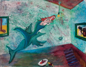 mermaid floating in room