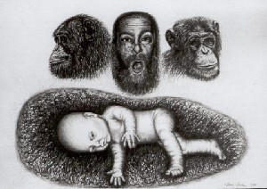 Chimpanzees with selfportrait