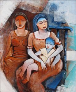MOTHER & SISTER & CHILD ( Acrylin On Canvas )