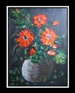 Oil painting on canvas - flowers vase
