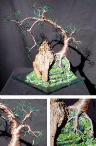 Cascade on Glass - Wire Tree Sculpture, by Sal Villano