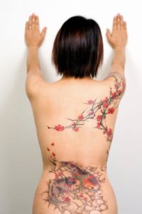 Temple,Tattoo-Freehand Cherry Blossoms & Koi