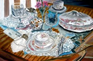 mccrea,derek-oil still life china tea set painting