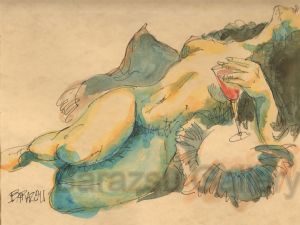 Nude Woman With Wine Glass