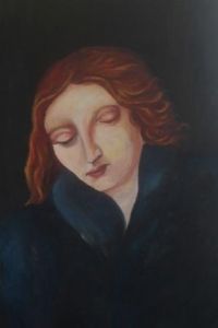 Girl in Blue Fur Coat-original portrait acrylic painting of woman