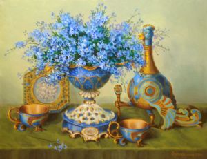 Forget-me-nots in a porcelain vas