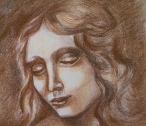 Schindler,Tzipi-Portrait drawing of a woman brown pastel and black charcoal on heavy paper