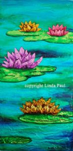 Water Lilies - Contemporary Painting by Linda Paul
