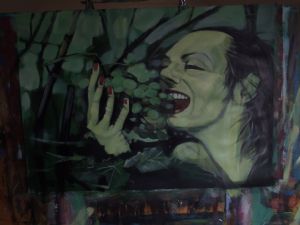 Woman eating grapes