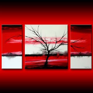 Red white tree canvas wall art