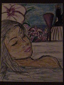 Latin Girl in a Tropical Bath with Lavender Wine