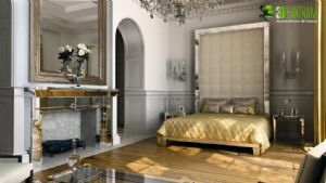 Classical 3D Interior Bed Room Rendering Design Singapore