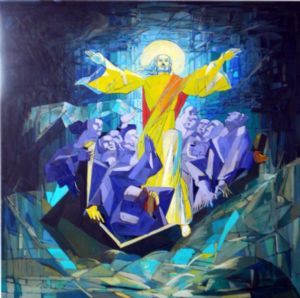 Kazaryan,Melik-Christ and the 12 Apostles in the boat