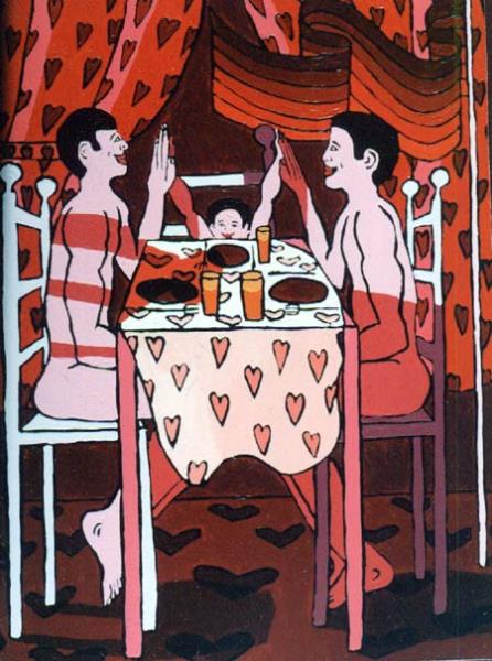 gay family Dinner  queer artworks paintings homosexual family lgbt families raphael perez