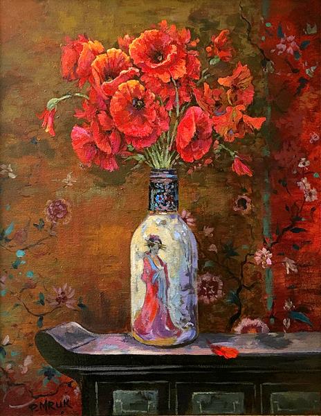 Poppies in a Chinese bottle