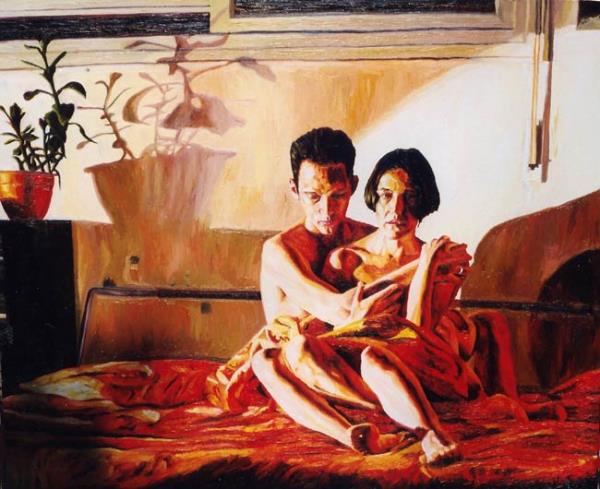 perez,Raphael-couple on bed man woman realistic paintings realism artwork raphael perez