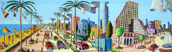 Peinture nave de la plage promenade de Tel Aviv Raphael Perez peinter isralien