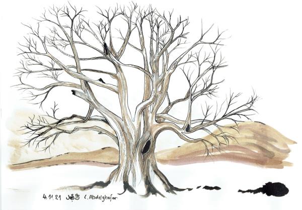Luethi Abdelghafar,Claudia-Study of a tree with ink