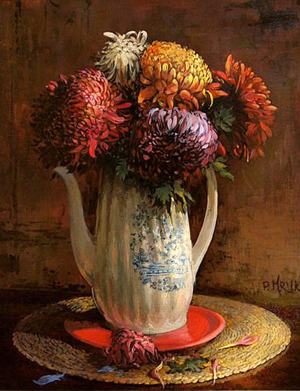 Mruk,Piotr-Chrysanthemums in a Chinese vase 3