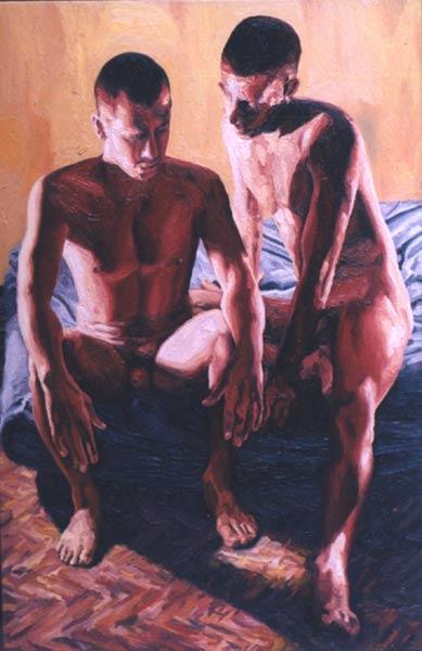 2 men homosexual artist raphael perez gay art paintings queer artworks painting