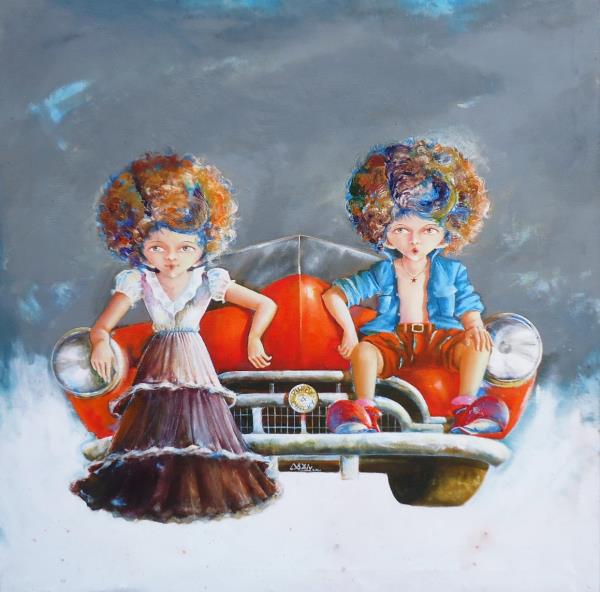 soni,shiv kumar-puppy and chicky on the car