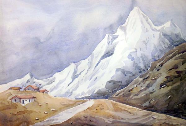 Himalayan Peaks-Watercolor on Paper painting