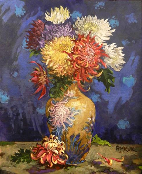 Chrysanthemums in a Chinese vase