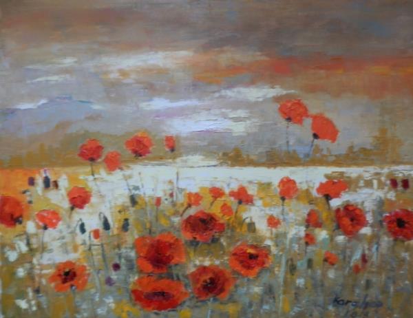 Summer landscape with poppies