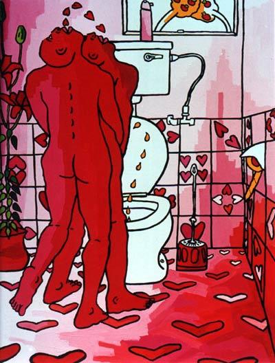 perez,Raphael-peeing on red room gay art paintings queer artworks raphael perez