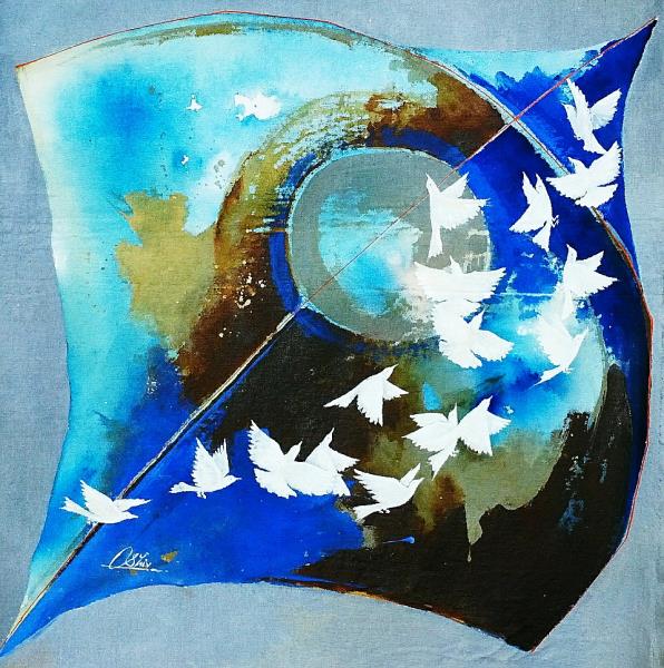 kite and birds blue