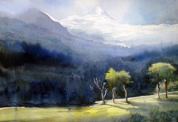 Himalaya Mountain Landscape - Watercolor Painting