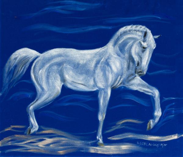Proud stallion on blue velvet