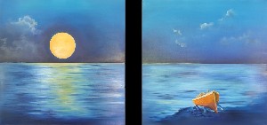 Moon, Boat And Sea