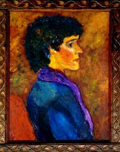 A woman in a blue jacket