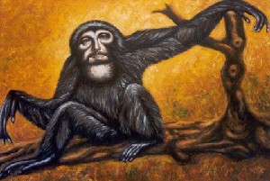 Siamang with selfportrait