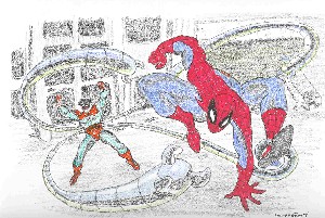 Spiderman vs Dr Octopus original comic art by Penc